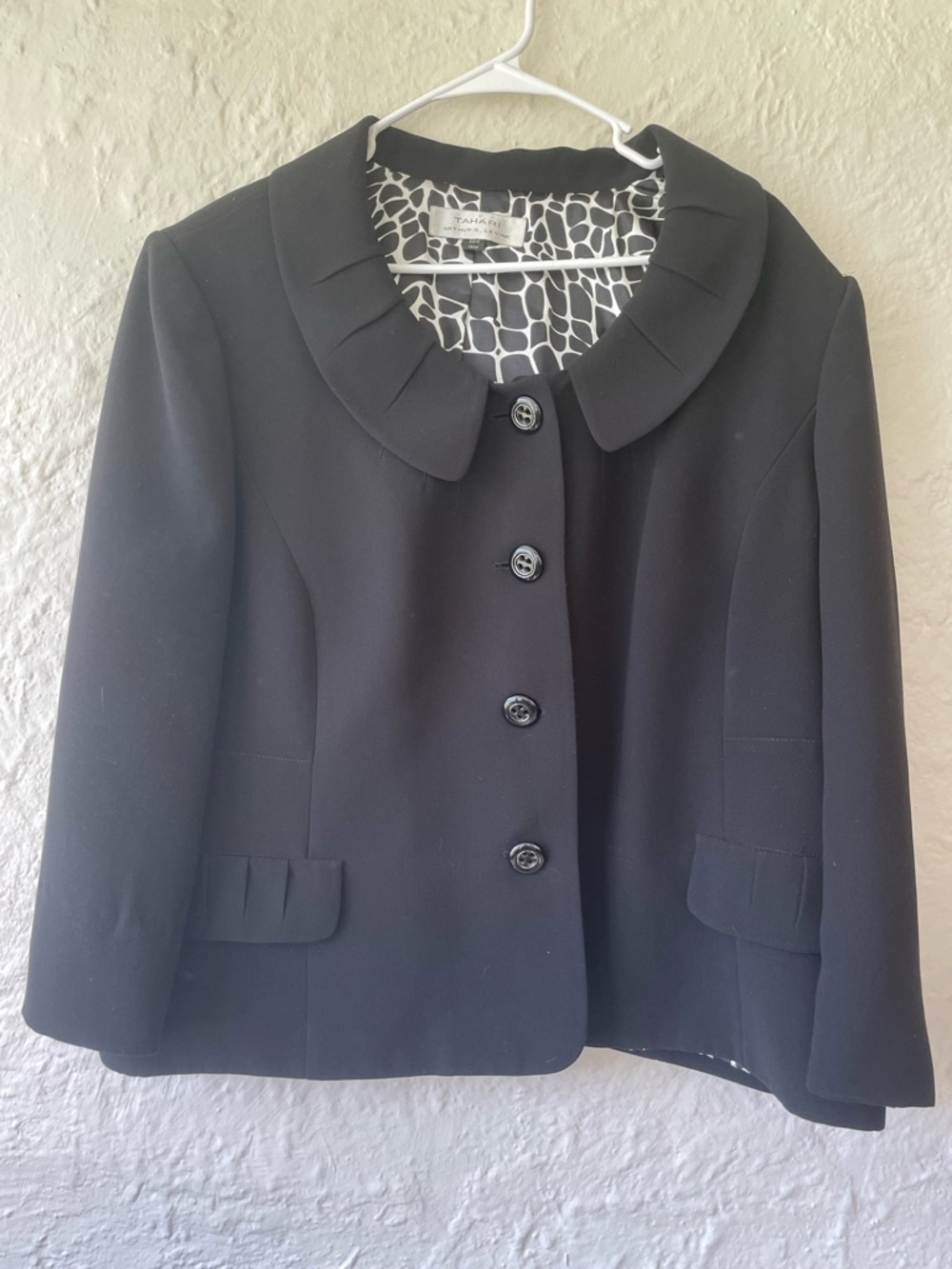 Tahari Black Plus Size Women’s Blazer, Ruffle Collar, Silky Interior; 20W